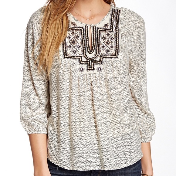 Lucky Brand Tops - Lucky Brand Lilah Mirrored Boho 3/4 Sleeve Blouse